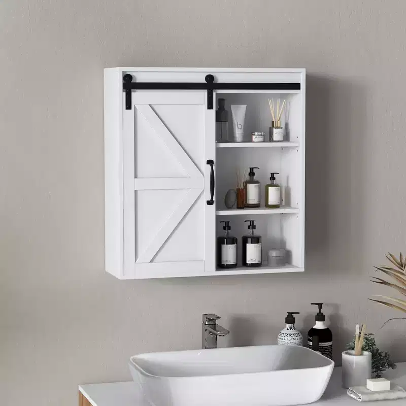 Bathroom Medicine Cabinet, Wall Cabinet with Sliding Door and Adjustable Shelf, 22.75 x 7.75 x 24.5