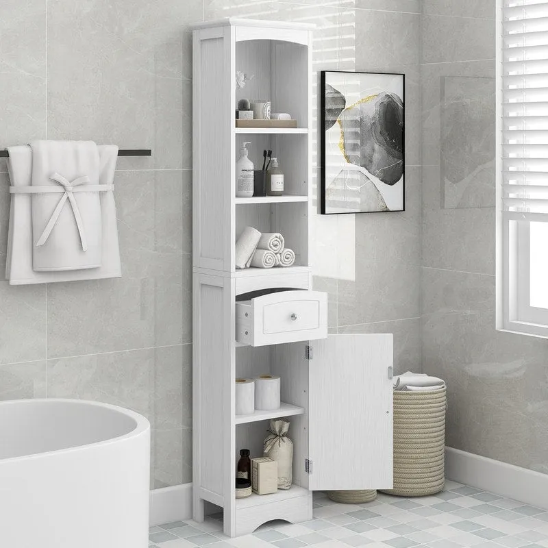 66 H Tall Bathroom Storage Cabinet with Drawer & Adjustable Shelves