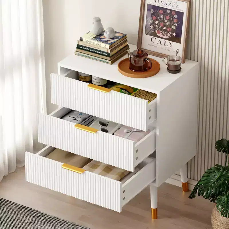 Modern 3-Drawer Dresser for Bedroom, 57 Wide Fluted Wood Chest of Drawers, Clothes Storage Organizer