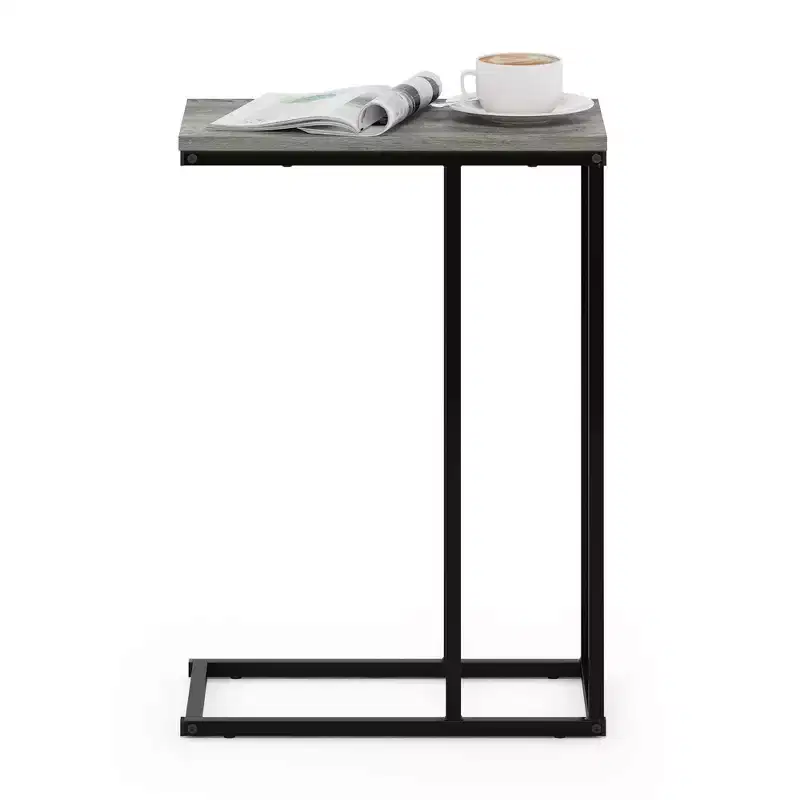 Modern Coffee Tray Side End Table, French Oak Grey, Metal Frame