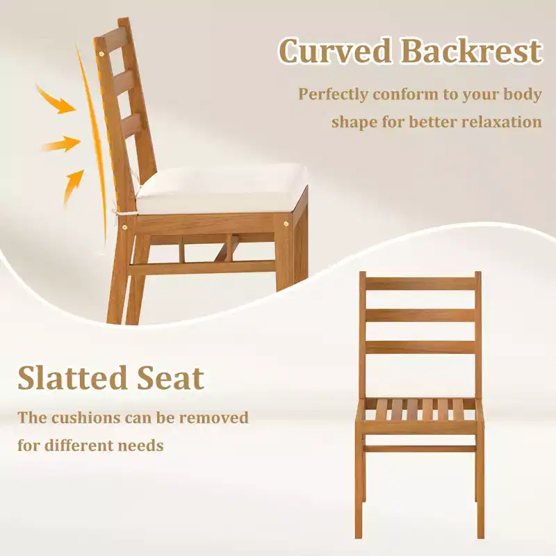 Costway Solid Acacia Wood Patio Chair Set of 4 w/ Padded Seat Cushions