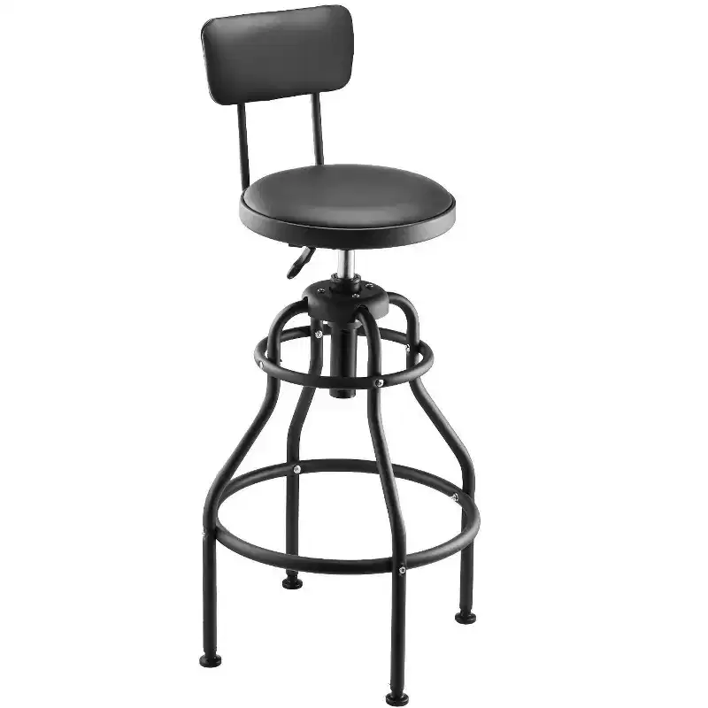 Adjustable Shop Stool with Backrest Pneumatic Height Garage Work Seat 300 lb Capacity