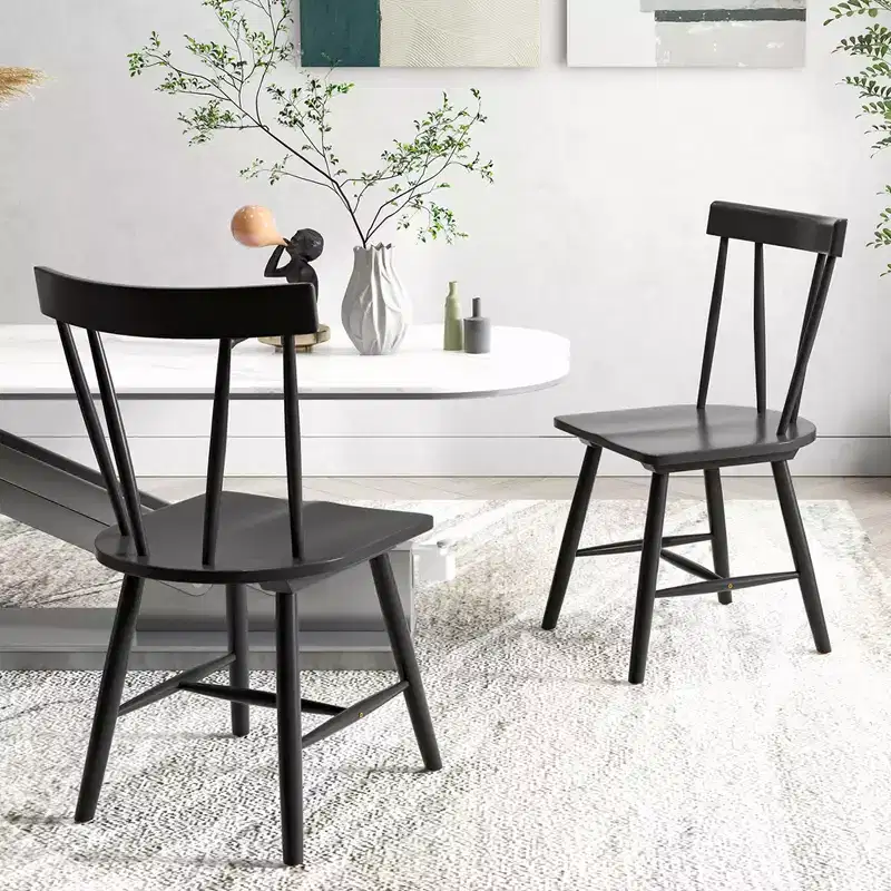 Costway Dining Chairs Set of 2 Windsor Chairs Wood Armless Chairs with Solid Rubber Wood Black/White/Natural