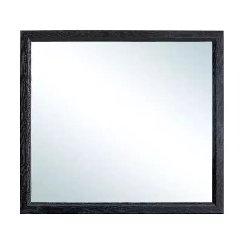 39x35 Rectangle Framed Dresser Mirror, Gray Wood Grain Frame, Low-Distortion Glass, Lightweight