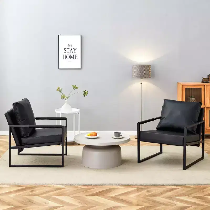 Classic Black PU Leather and Metal Frame Sofa - Ergonomically Designed, Perfectly Blending Modern and Industrial Styles