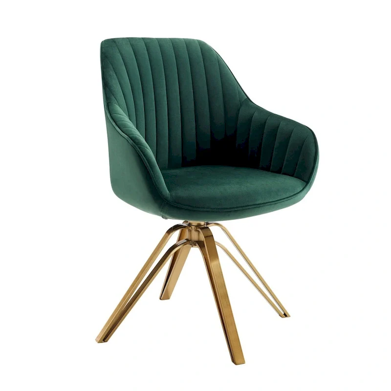 23 Green Velvet And Gold Swivel Arm Chair - 23