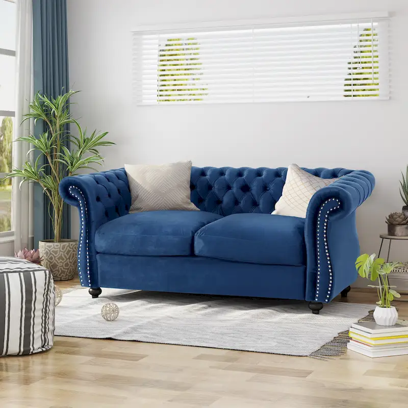 Somerville Upholstered Chesterfield Nailhead Loveseat by Christopher Knight Home