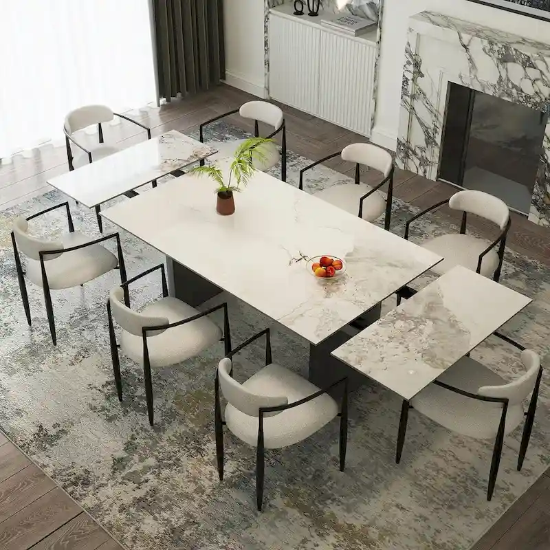 9-Piece Extendable Dining Table Set with 8 Upholstered Chairs