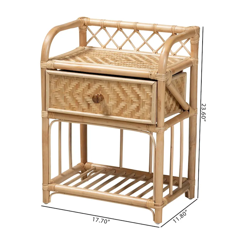 Kobie Modern Bohemian Natural Brown Rattan 1-Drawer Nightstand