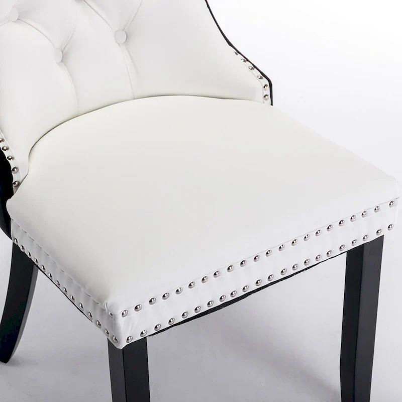 High Back Dining Chairs Set of 2, Upholstered PU Leather Kitchen Chairs Side Chair with Rear Handle Wood Legs