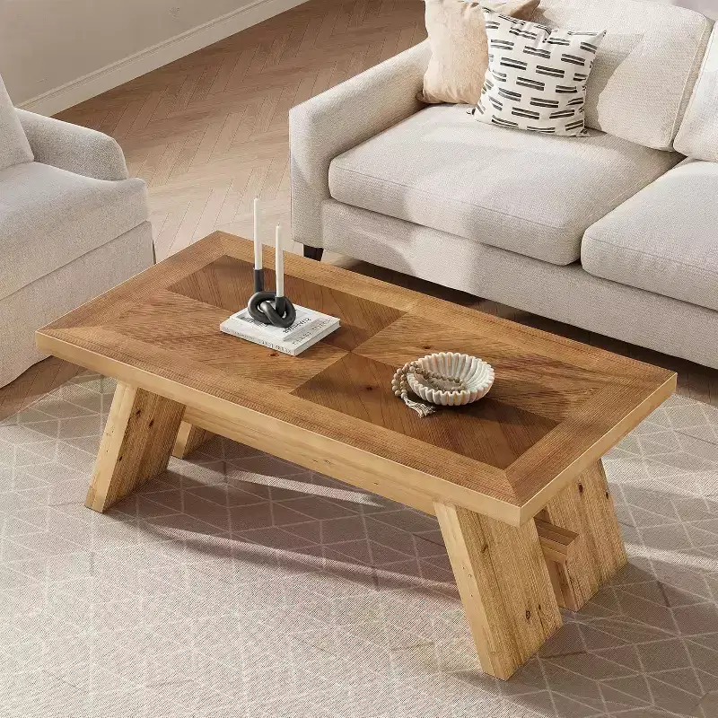 Lantine Solid Wood Coffee Table, 47-Inch Farmhouse Rectangle Center Table for Living Room