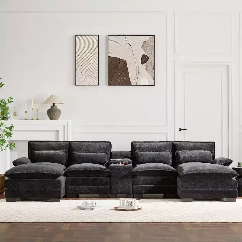 GDFStudio Parker Modern 123 Chenille U-Shaped Sectional Sofa with Console and Double Chaise