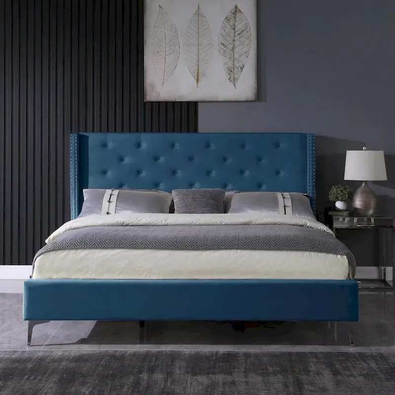 Black / Blue / Grey / Beige Velvet Tufted Platform Bed Frame — California King