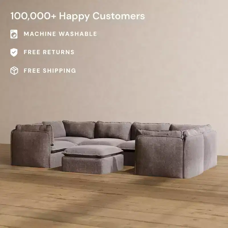 Anabei Modular Washable 6-Seater U-Sectional Sofa + Ottoman | Memorix+ Seat & Contour Pillow