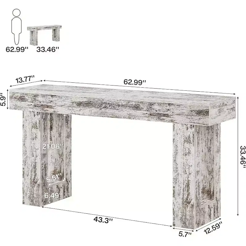 Wood Farmhouse Console Table 63''L