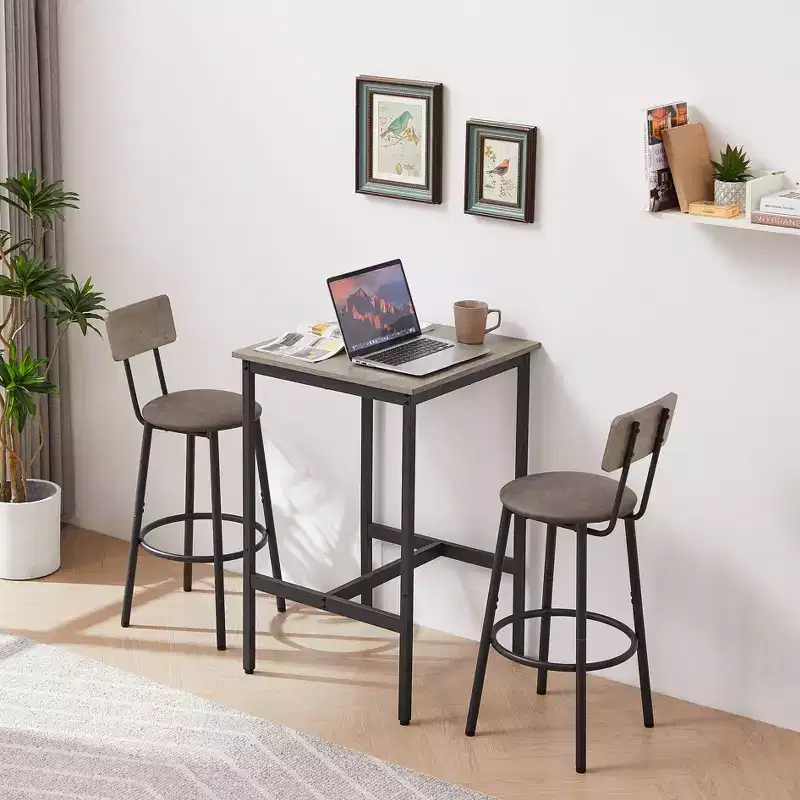 Okak 3-Piece Industrial Bar Height Dining Table Set & Chairs for Kitchen,Dining Room,Metal & Wood Bistro Dinette Set for Breakfast