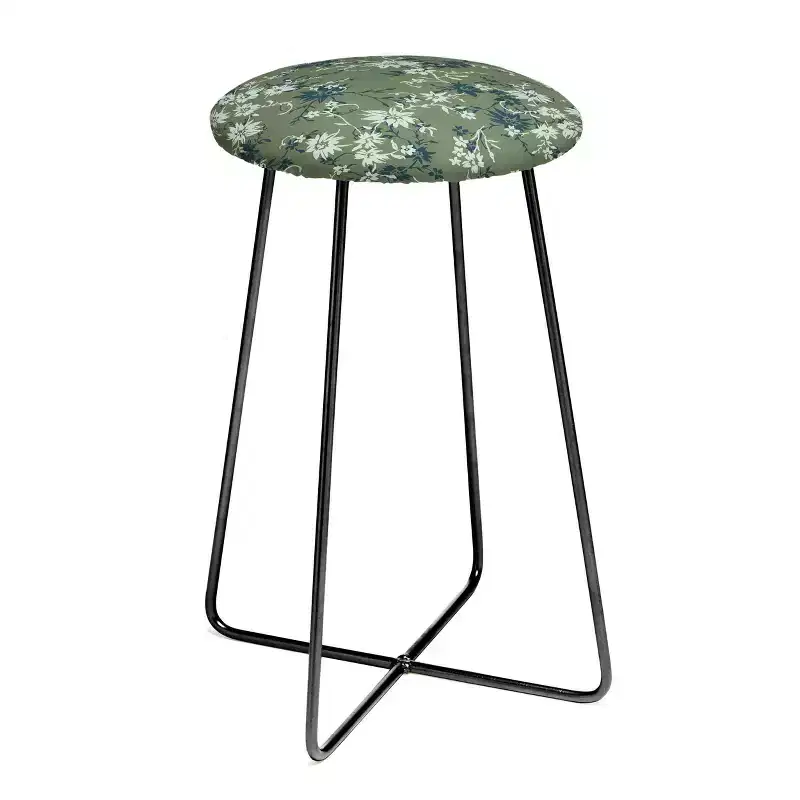 Florada Round Counter Stool - Steel Frame, Faux Leather, 25-Inch