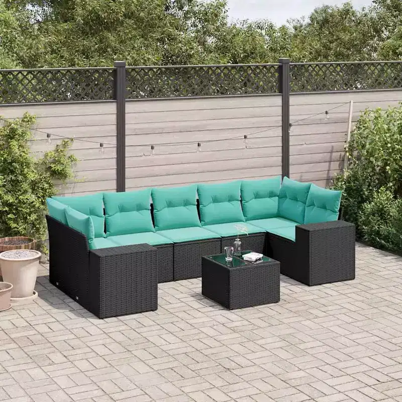 vidaXL 8 Piece Patio Sofa Set with Cushions Black Poly Rattan