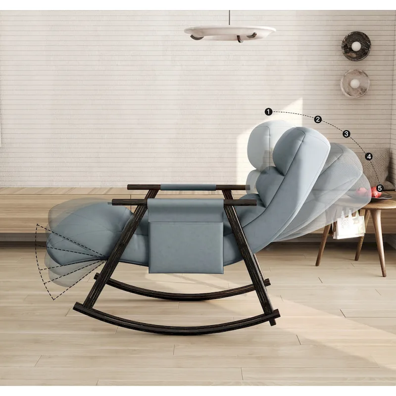 Casual folding rocking chair upholstered, lounge rocking chair adjustable high back and foot rest