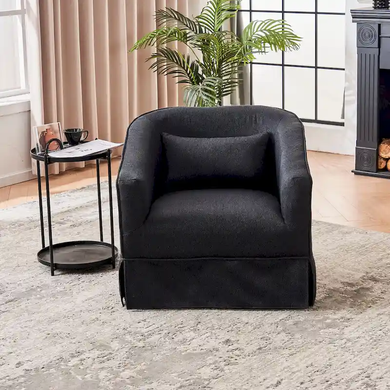 Swivel Barrel Chair With Ottoman, Swivel Accent Chairs Armchair, Reading Chairs, Round Barrel Chairs with Black Metal Base