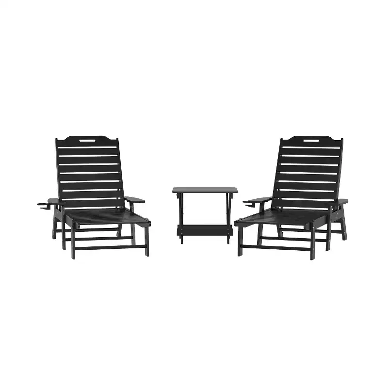 Merrick Lane 3-Piece Adirondack Chairs/Table Set for Indoor/Outdoor Use with 2 Adjustable Lounge Chairs with Cup Holders and Folding Side Table