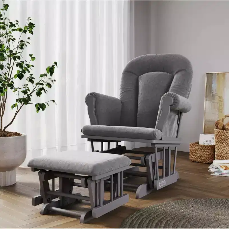 Cozy Glider Rocker with Padded Cushion and Side Storage Pockets