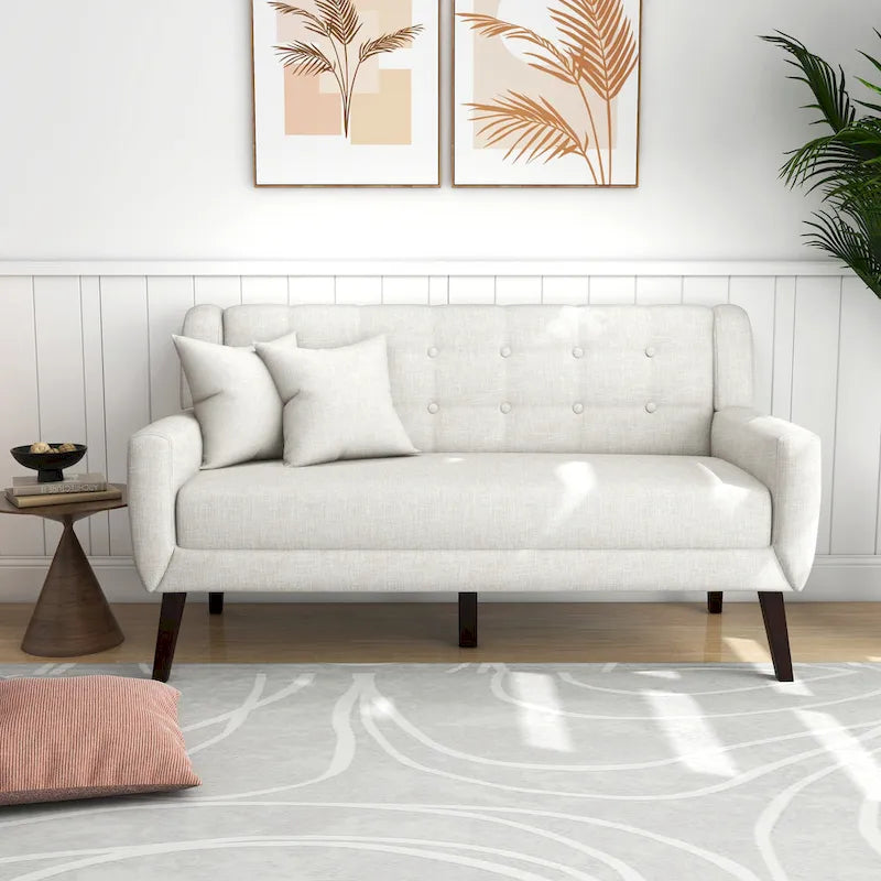 Tufted Linen/Cotton Loveseat with 2 Accent Chairs