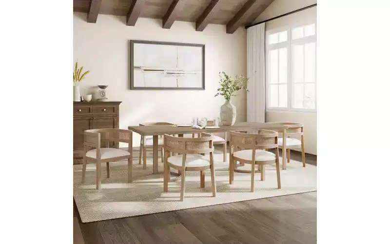 Christopher Knight Home Avery 7pc Cane and Rubberwood Upholstered Dining Set