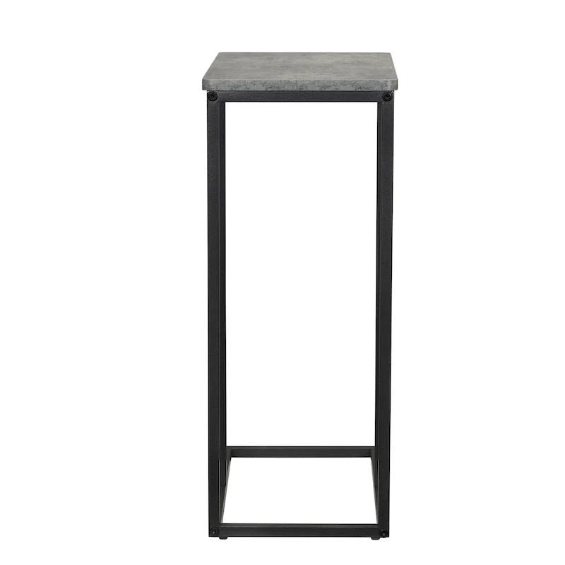 C-Shape Side Table, Faux Stone Top, Black Frame, Space-Saving Design