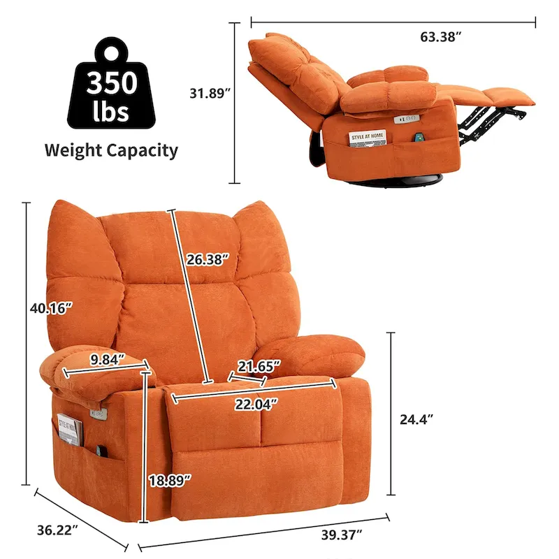 XINMICS Swivel Recliner Chair, Glider Rocking Power Recliner with Massage and Heated