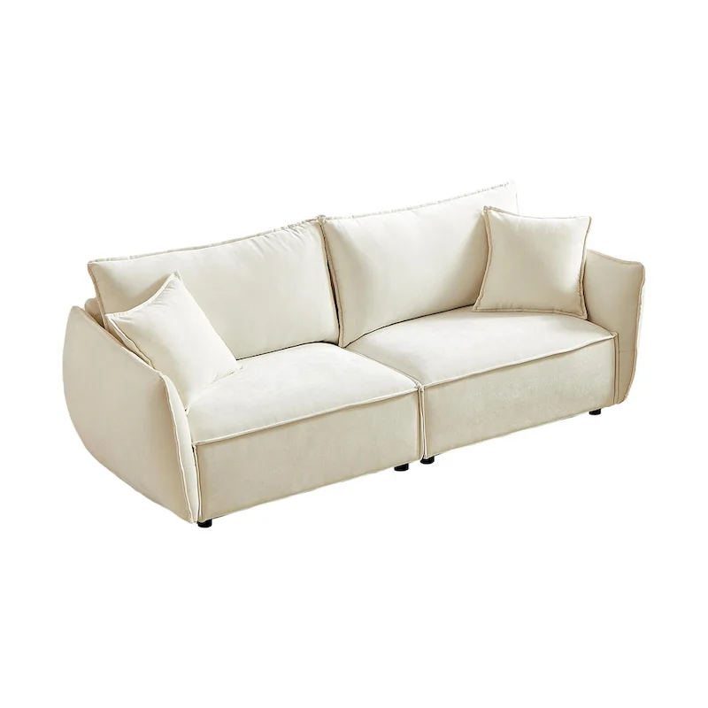 Linen 6-Seat Modular Sofa Set with 3+3 Seater Combo and Wooden Frame & 4 Pillows