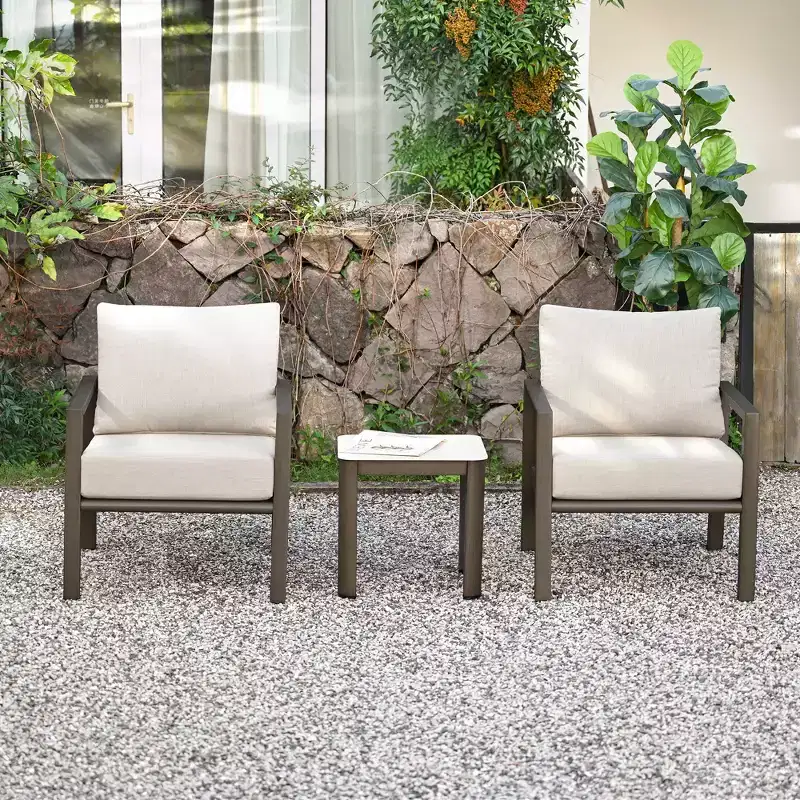 HAPPATIO Patio Conversation Set, 3-Piece Aluminum Oversized Patio Furniture Set with Rope Woven Backrest, Hand-brushed Frame for Yard, Porch, Balcony