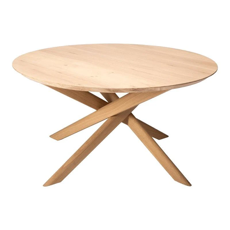 Contemporary Solid Oak Round Coffee Table with Balanced Symmetrical Design for Living Room
