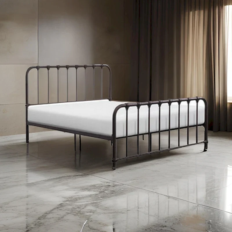 Ethan Queen Size Bed, Classic Open Slatted Metal Frame Design, Dark Bronze