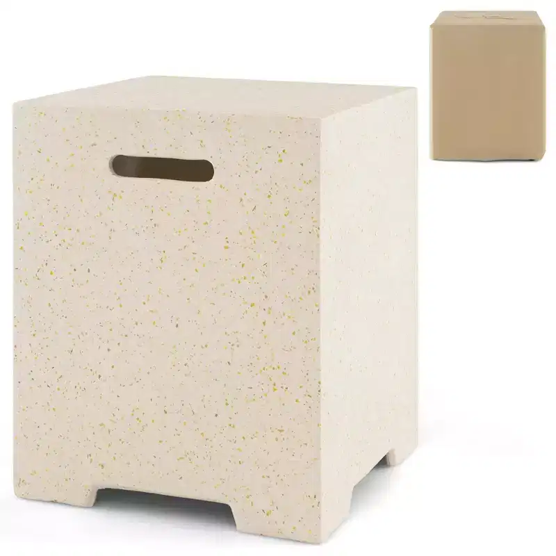 Costway 16'' Terrazzo Hideaway Tank Table 20 lbs Propane Gas Holder with Protective Cover