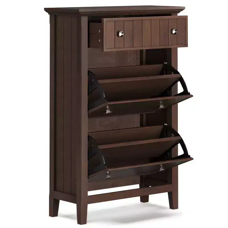 Entryway Shoe Storage Cabinet, Holds 16-24 Pairs, Tilt-Open Doors & Large Drawer, Solid Wood