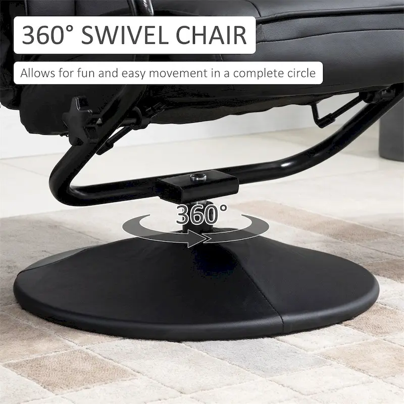 Leather Swivel Recliner with Ottoman Footrest and Armrests
