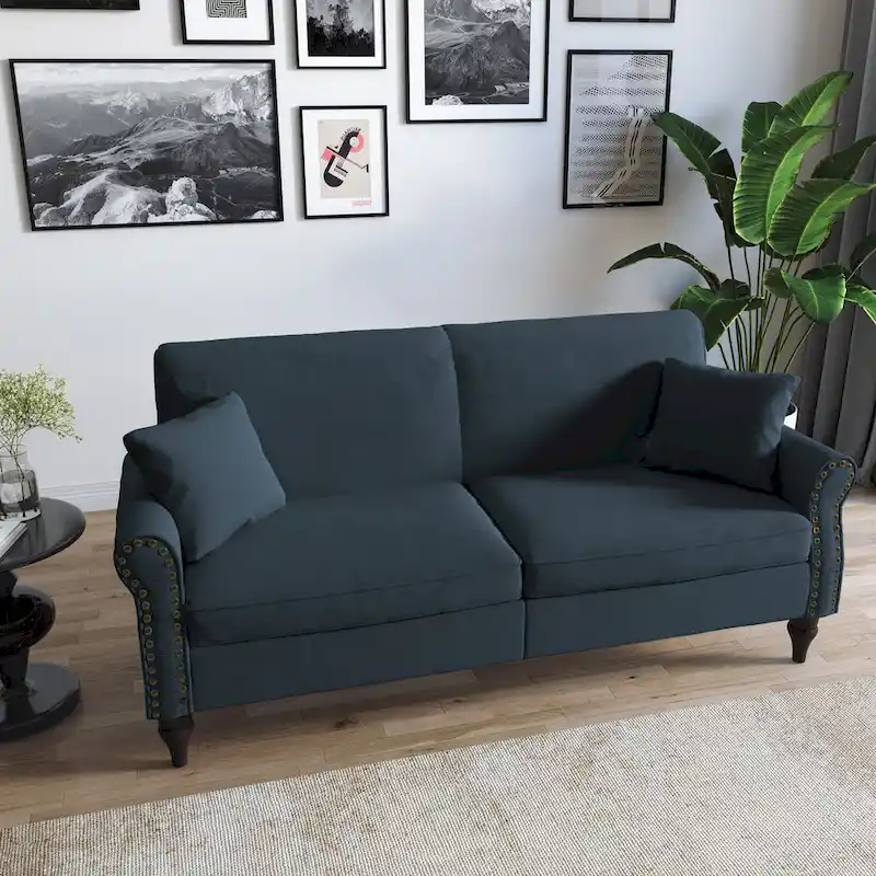 73 Nailhead Trim Sofa Rolled Arms Upholstered Loveseat