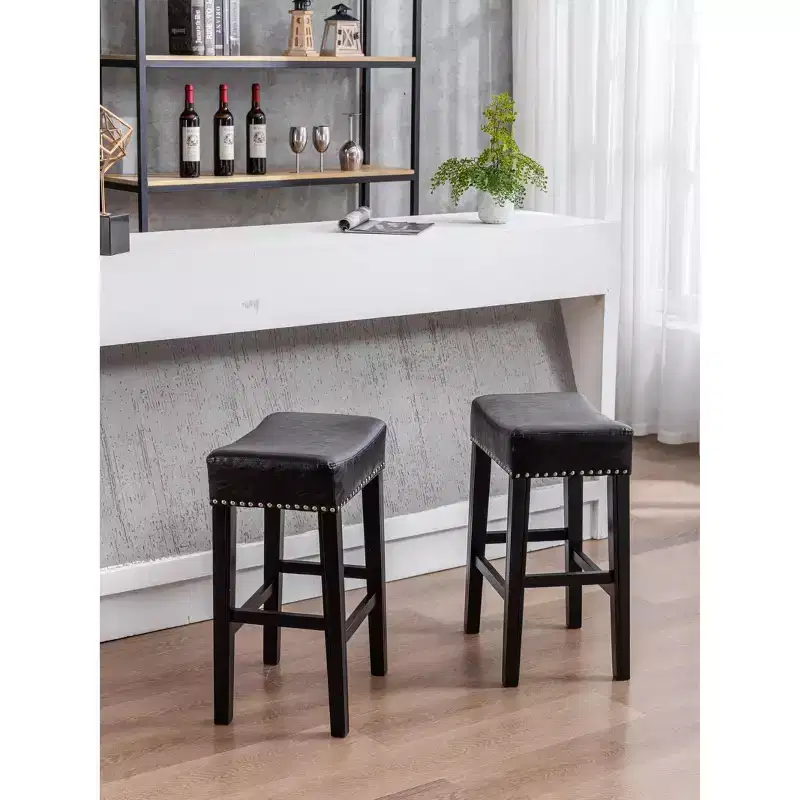 TROPOW 26 PU Leather Counter Stools, Modern Nailhead Trim Saddle Barstools, Island Chairs, Backless Upholstered Counter Height Stools