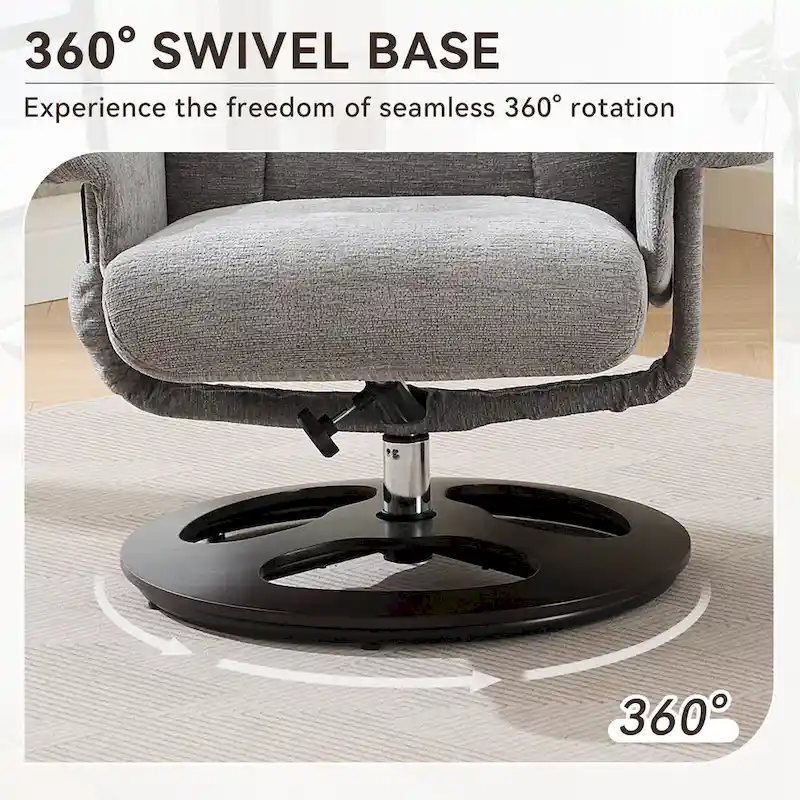 Heated Massage Armchair Chenille Fabric Seating Swivel Recliner Chair with Ottoman, Adjustable Backrest and Remote