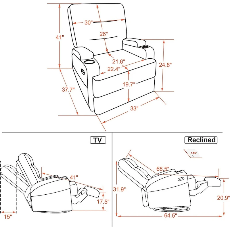 MCombo Electric Power Swivel Glider Recliner Chair with Heat and Massage, Fabric 7752
