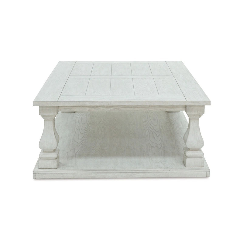 Cocktail Coffee Table, Plank Top, Balusters, 54 Inch White Wood