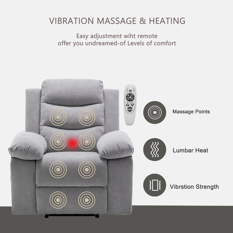 Electric recliner with seat heating and adjustable massage function
