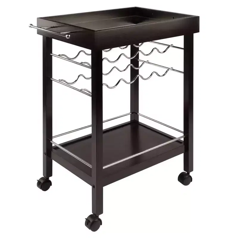 Bar Cart Dark Espresso - Hardwood Beverage Trolley with Wine Storage, 30 Day Limited Warranty