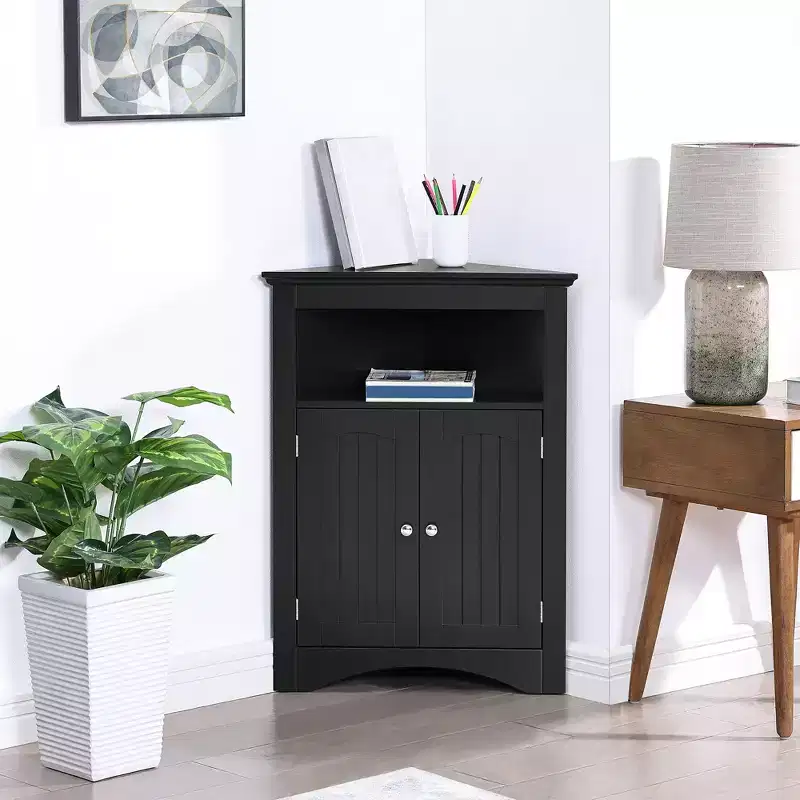 Sideboard Corner Cabinet, Bathroom Floor Cabinet with Doors & Shelves, Freestanding Storage for Kitchen, Living Room, Bathroom