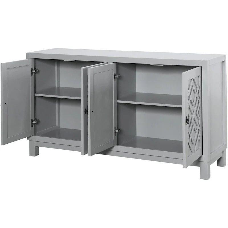 White / Black / Light Gray 4-Door Buffet Sideboard, Rhombus Pattern