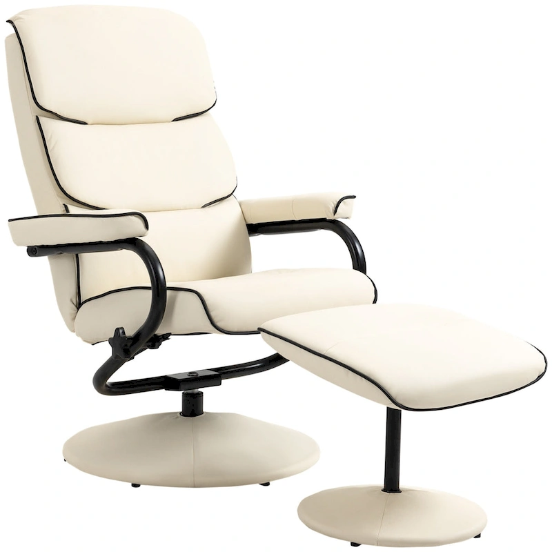 360 Swivel PU Leather Recliner Adjustable Lounge Chair High Back Armchair with Ottoman and Thick Foam Padding