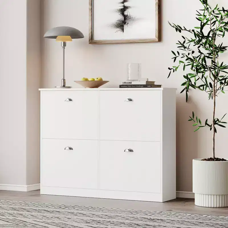 Shoe Cabinet Hidden Slim Narrow Shoe Rack Cabinet with 4 Drawers for Hallway White