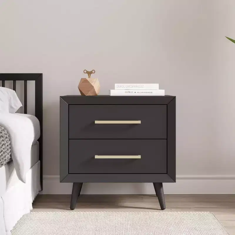 2 Drawer Nightstand for Nursery or Bedroom, Mid-Century Modern with Ball-Bearing Glides, Non-Toxic Finish