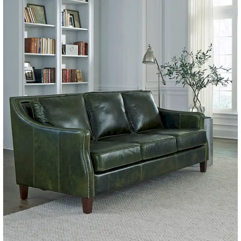 Essex Distressed Green Top Grain Leather Sofa and Chair Set